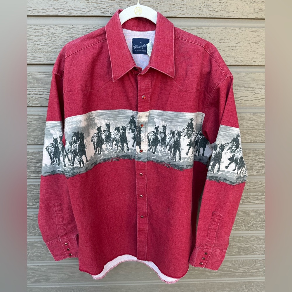 Vintage Wrangler Western Red Button Down Snap Shirt XL